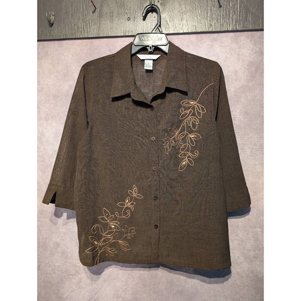 Napa Valley semi sheer button-down shirt petite large